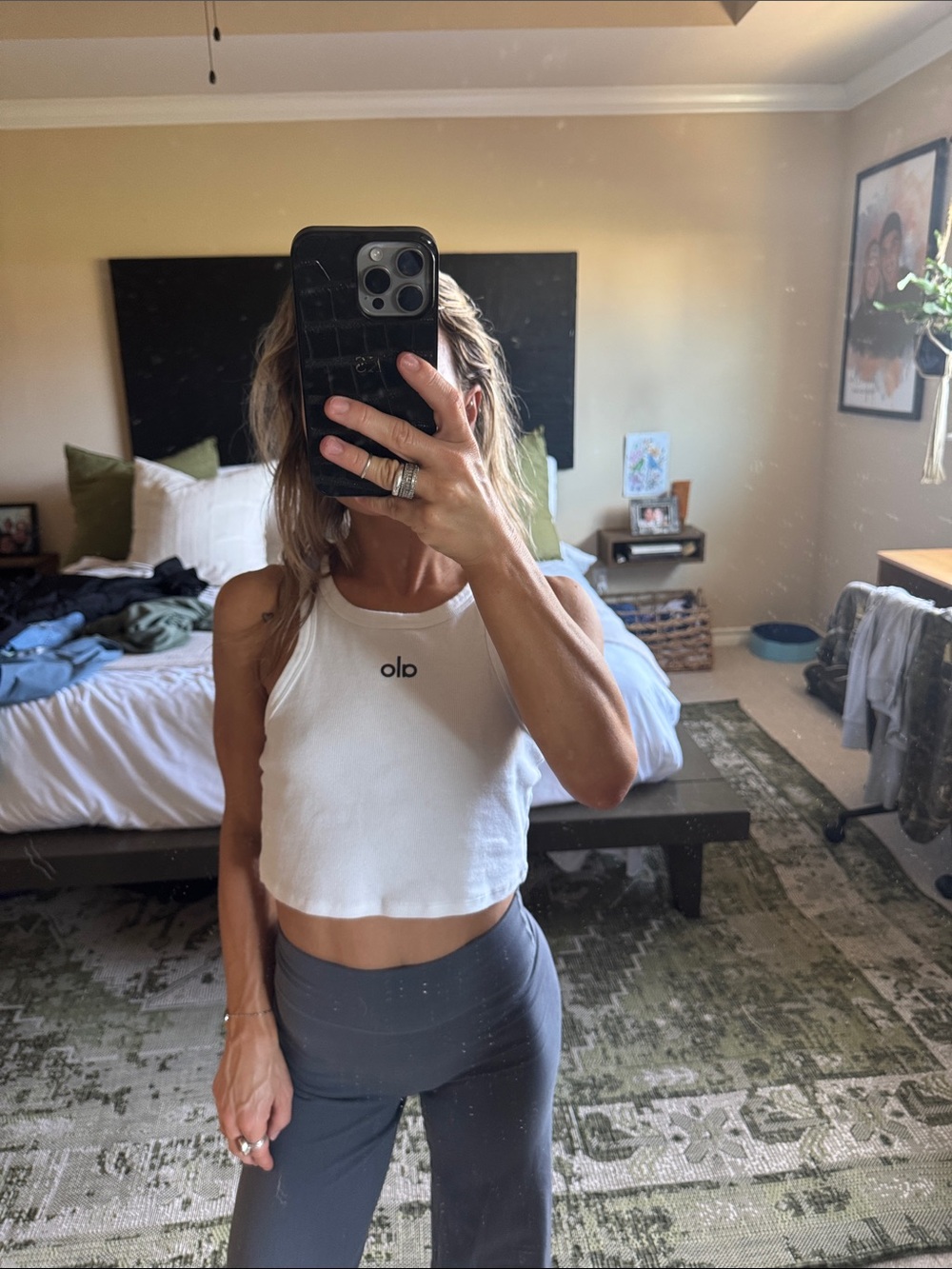 ALO Yoga White Ribbed Crop Tank